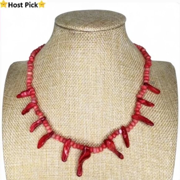 Vintage Jewelry - Rare Vintage Handcrafted Natural Red Branch Coral Choker Necklace